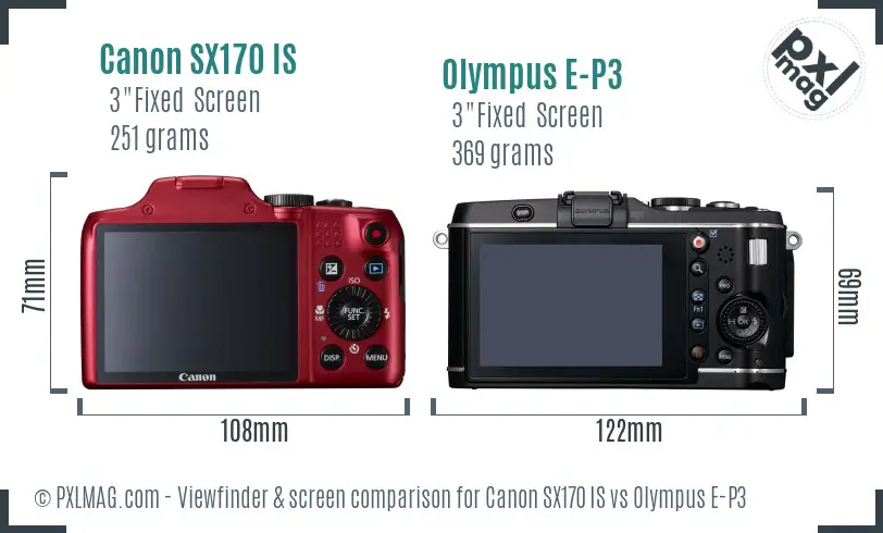 Canon SX170 IS vs Olympus E-P3 Screen and Viewfinder comparison