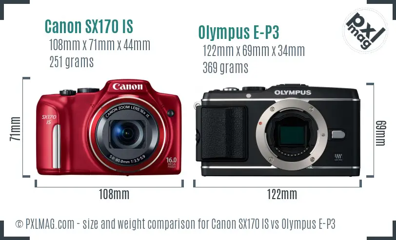Canon SX170 IS vs Olympus E-P3 size comparison