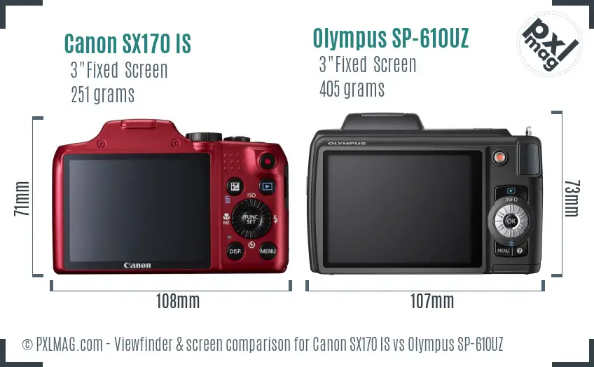 Canon SX170 IS vs Olympus SP-610UZ Screen and Viewfinder comparison