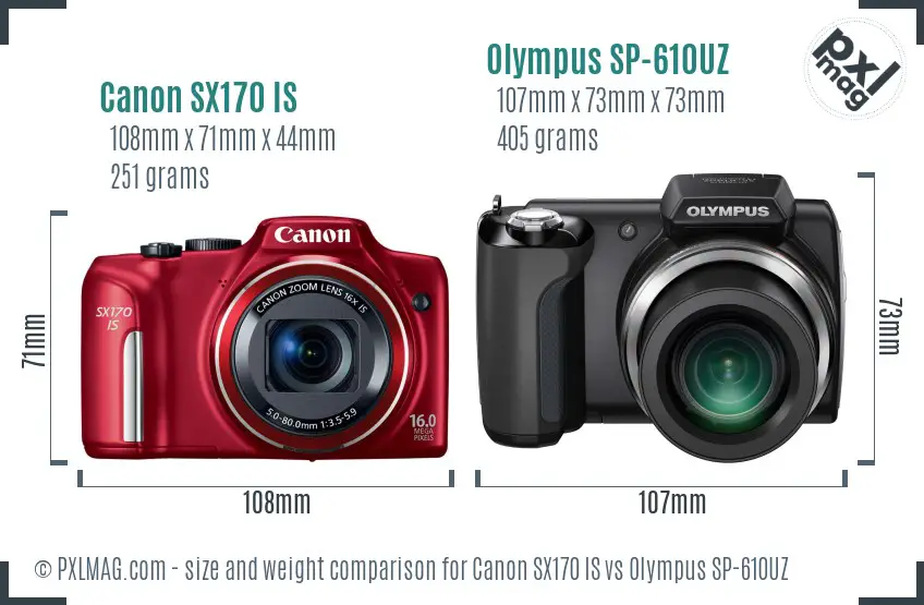Canon SX170 IS vs Olympus SP-610UZ size comparison