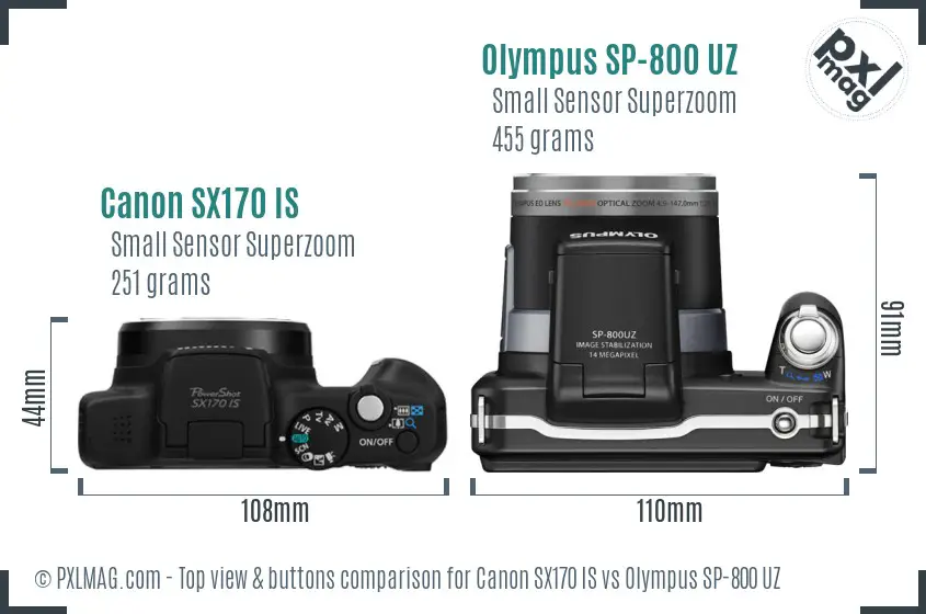 Canon SX170 IS vs Olympus SP-800 UZ top view buttons comparison