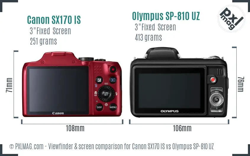 Canon SX170 IS vs Olympus SP-810 UZ Screen and Viewfinder comparison