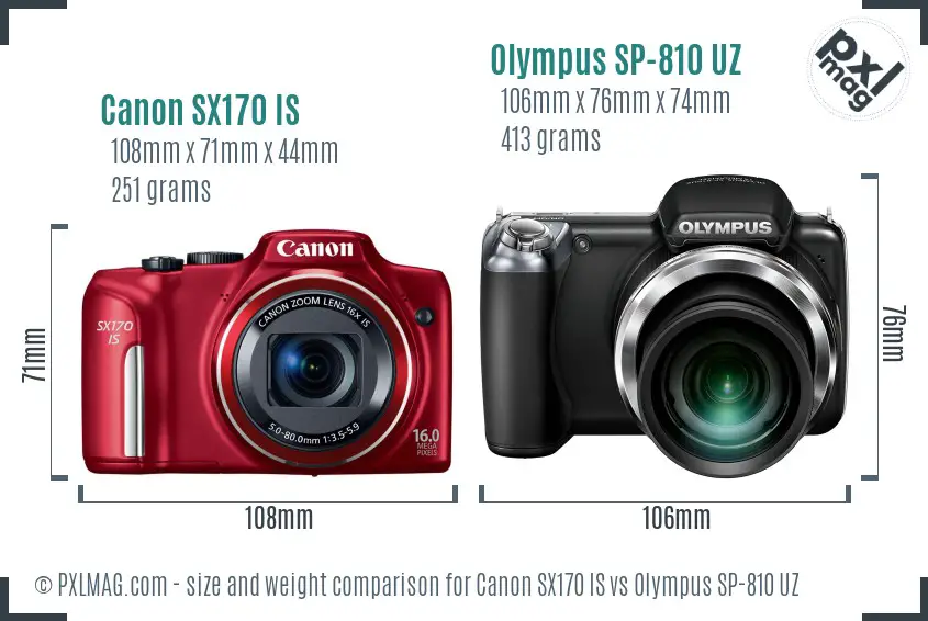 Canon SX170 IS vs Olympus SP-810 UZ size comparison