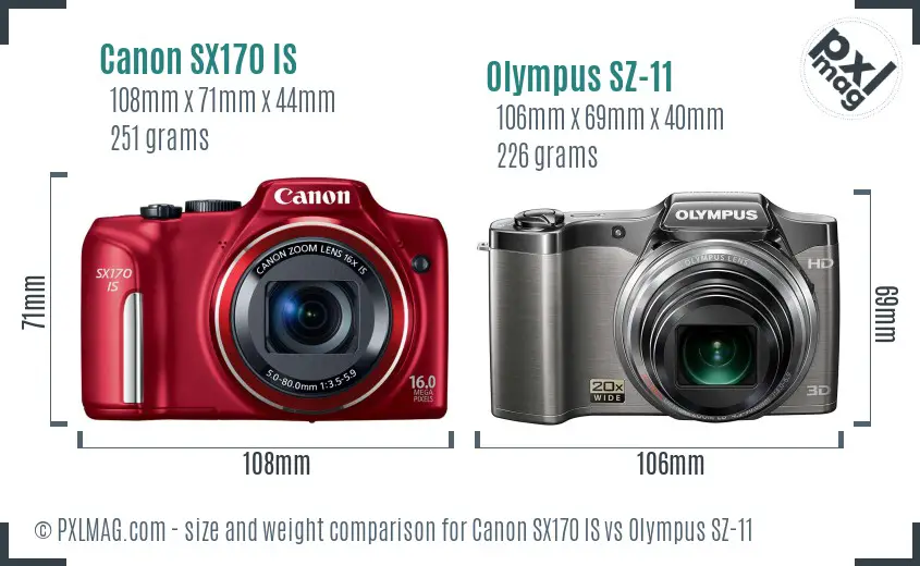 Canon SX170 IS vs Olympus SZ-11 size comparison