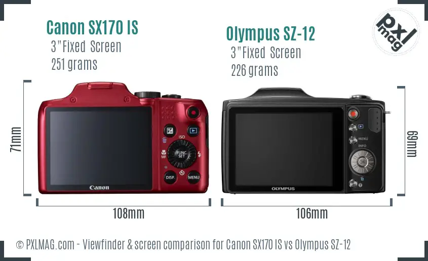 Canon SX170 IS vs Olympus SZ-12 Screen and Viewfinder comparison