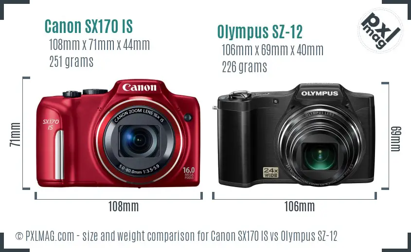 Canon SX170 IS vs Olympus SZ-12 size comparison