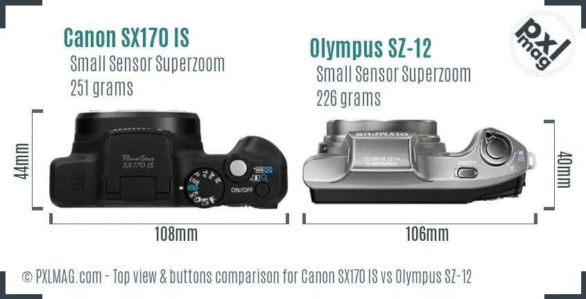 Canon SX170 IS vs Olympus SZ-12 top view buttons comparison