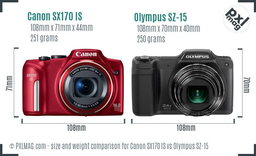 Canon SX170 IS vs Olympus SZ-15 size comparison Canon SX170 IS vs Olympus SZ-15 size comparison