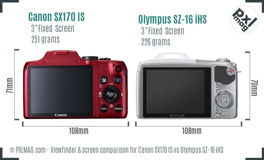 Canon SX170 IS vs Olympus SZ-16 iHS Screen and Viewfinder comparison