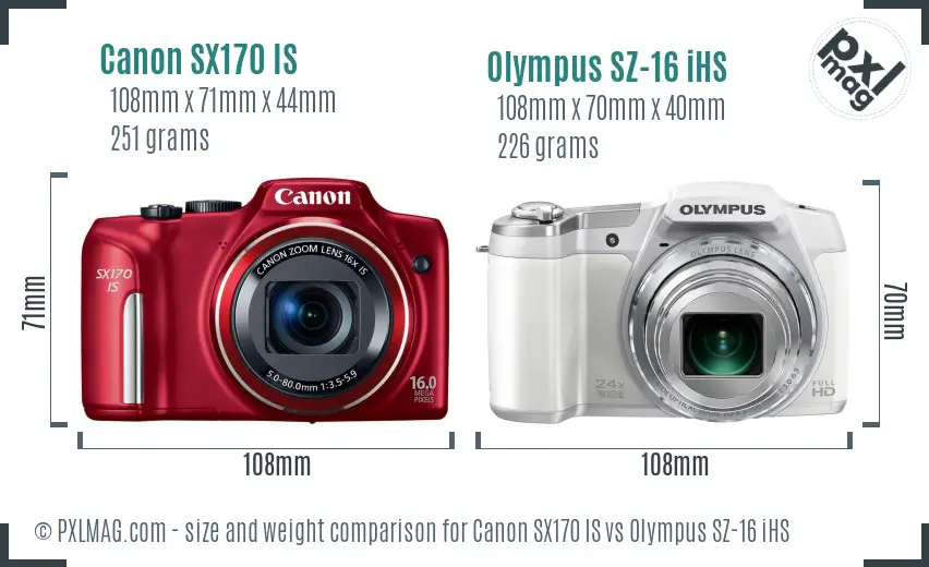 Canon SX170 IS vs Olympus SZ-16 iHS size comparison