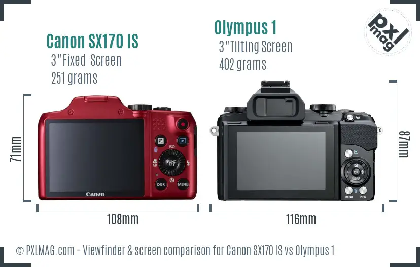 Canon SX170 IS vs Olympus 1 Screen and Viewfinder comparison