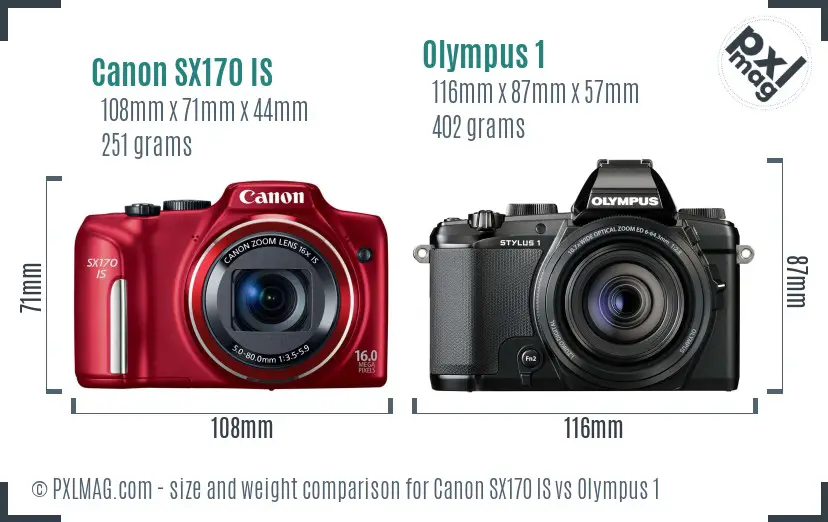Canon SX170 IS vs Olympus 1 size comparison