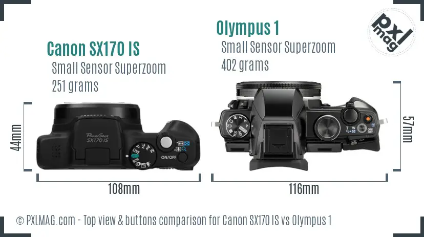 Canon SX170 IS vs Olympus 1 top view buttons comparison