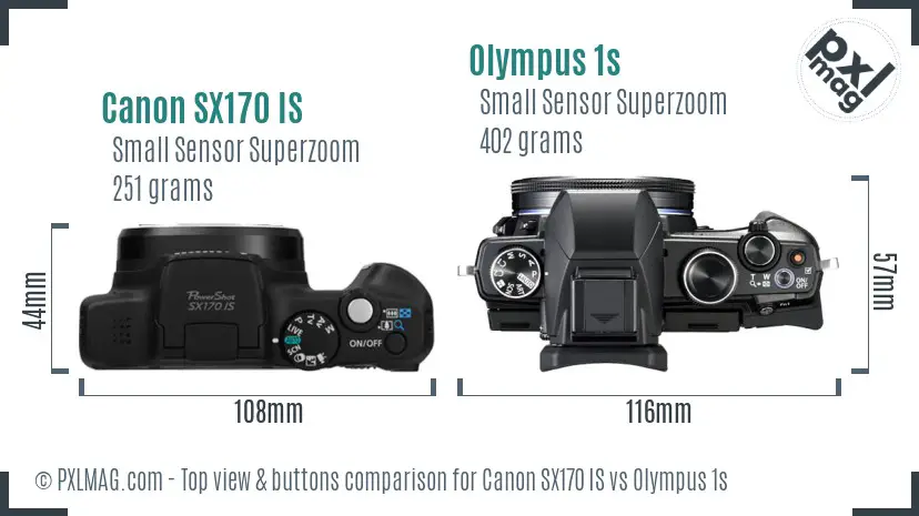 Canon SX170 IS vs Olympus 1s top view buttons comparison Canon SX170 IS vs Olympus 1s top view buttons comparison