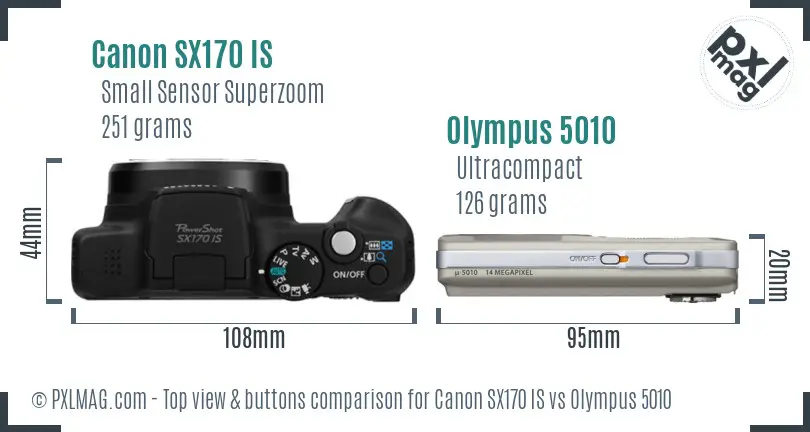 Canon SX170 IS vs Olympus 5010 top view buttons comparison