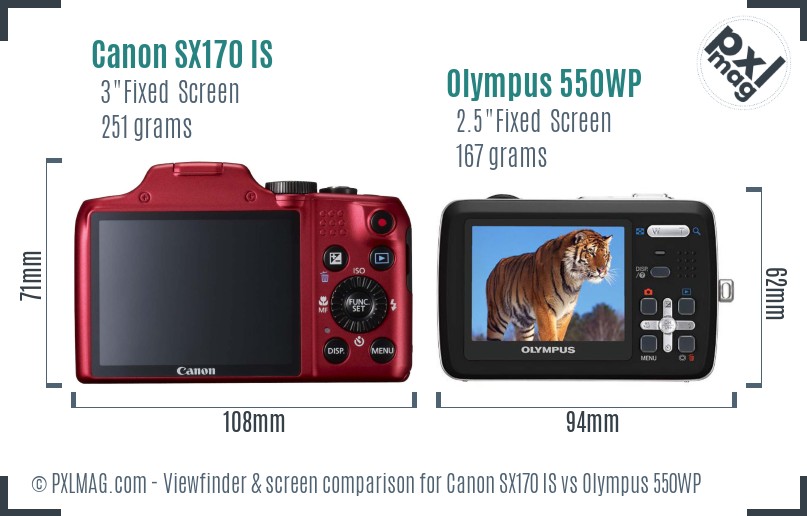 Canon SX170 IS vs Olympus 550WP Screen and Viewfinder comparison