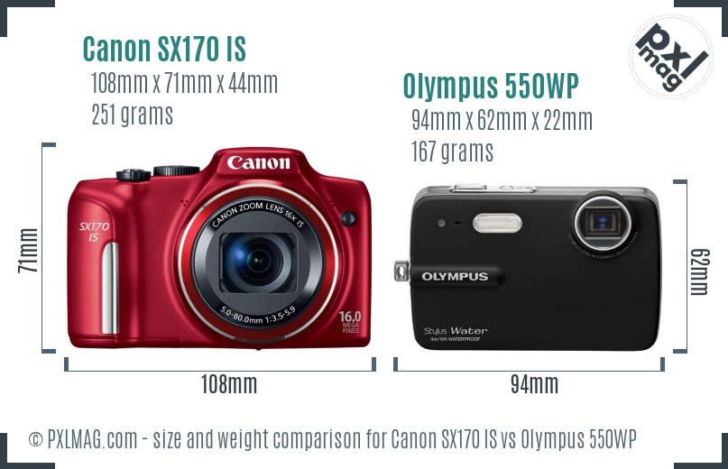 Canon SX170 IS vs Olympus 550WP size comparison