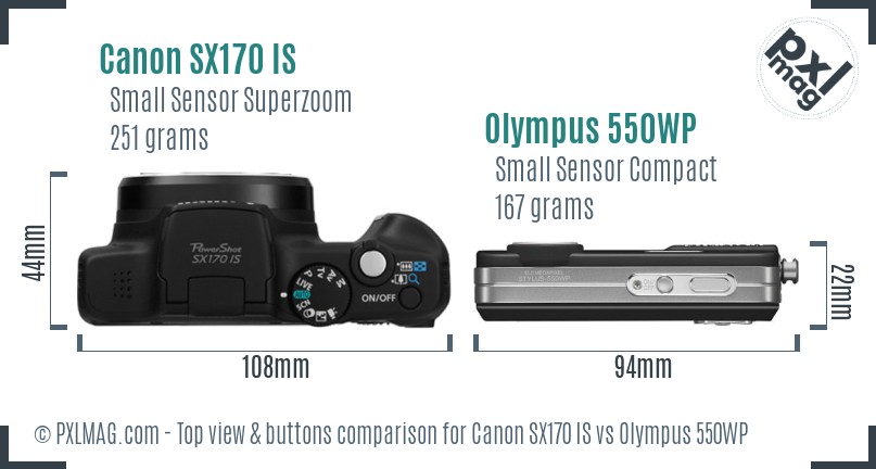 Canon SX170 IS vs Olympus 550WP top view buttons comparison