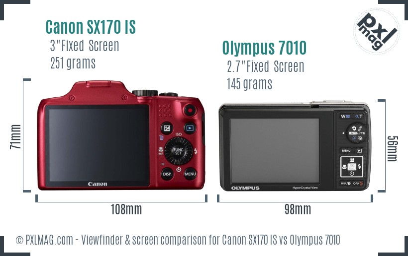 Canon SX170 IS vs Olympus 7010 Screen and Viewfinder comparison
