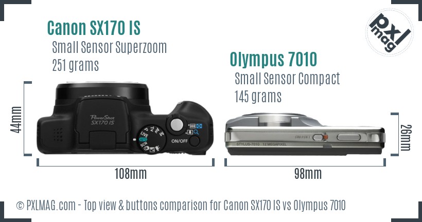 Canon SX170 IS vs Olympus 7010 top view buttons comparison