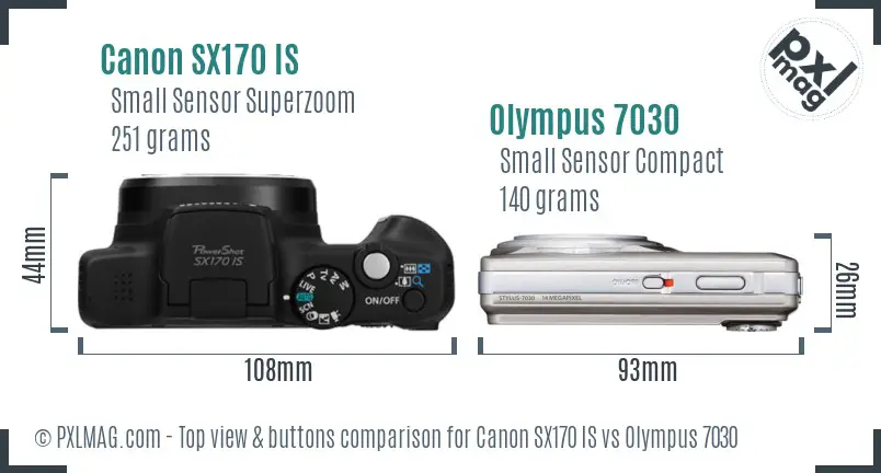 Canon SX170 IS vs Olympus 7030 top view buttons comparison Canon SX170 IS vs Olympus 7030 top view buttons comparison