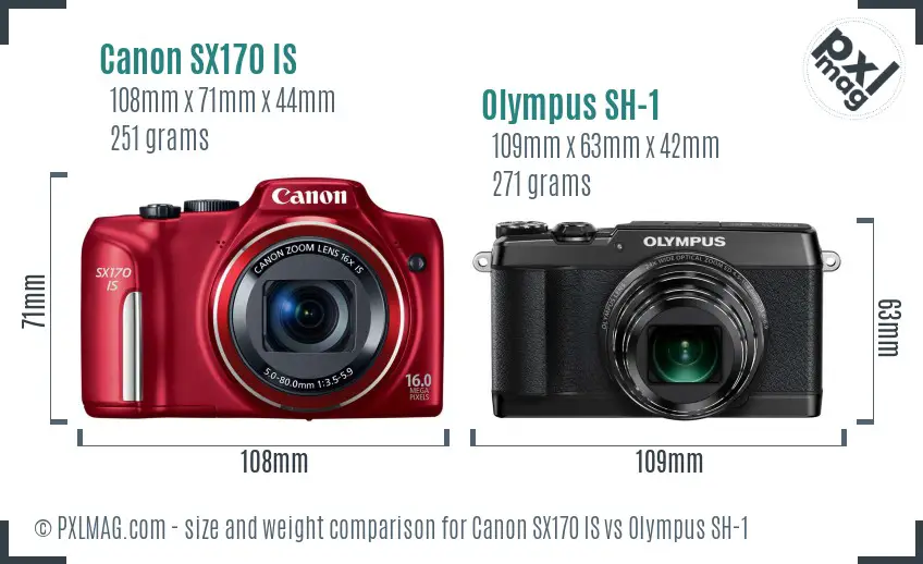 Canon SX170 IS vs Olympus SH-1 size comparison
