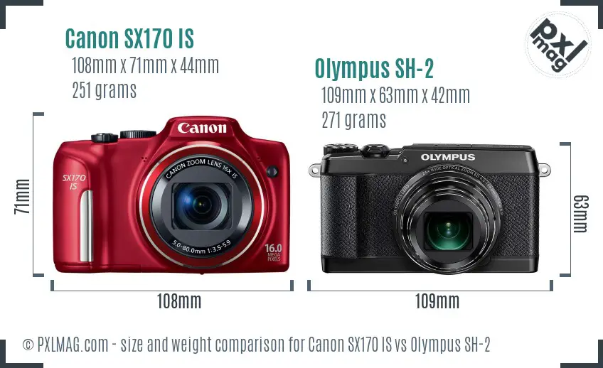 Canon SX170 IS vs Olympus SH-2 size comparison