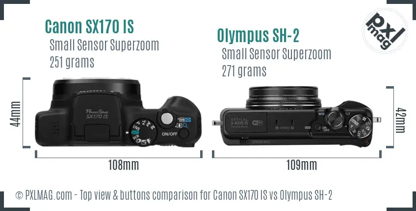Canon SX170 IS vs Olympus SH-2 top view buttons comparison