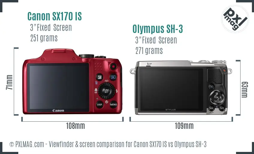 Canon SX170 IS vs Olympus SH-3 Screen and Viewfinder comparison