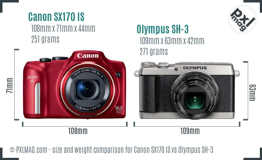 Canon SX170 IS vs Olympus SH-3 size comparison