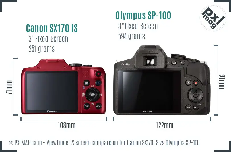 Canon SX170 IS vs Olympus SP-100 Screen and Viewfinder comparison