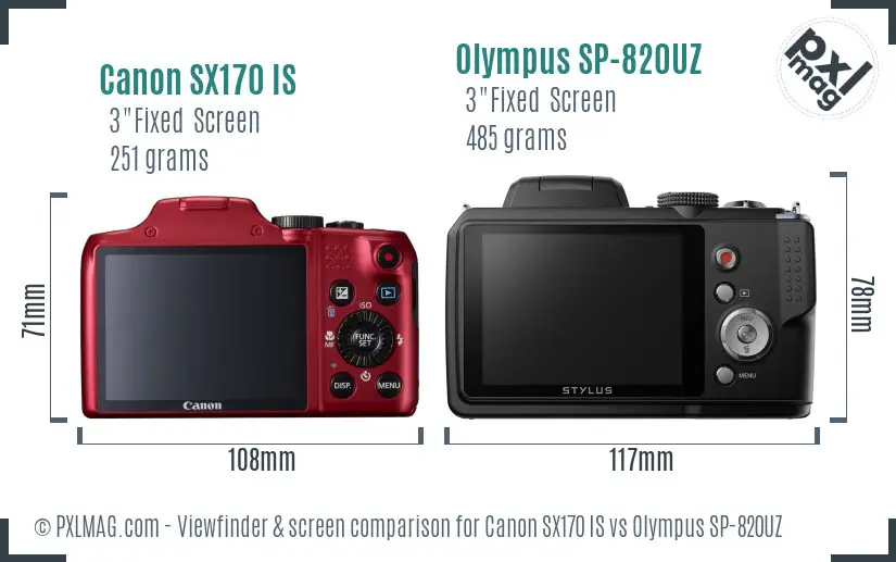 Canon SX170 IS vs Olympus SP-820UZ Screen and Viewfinder comparison