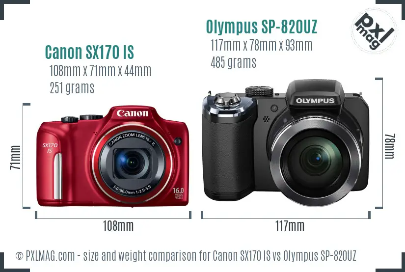 Canon SX170 IS vs Olympus SP-820UZ size comparison