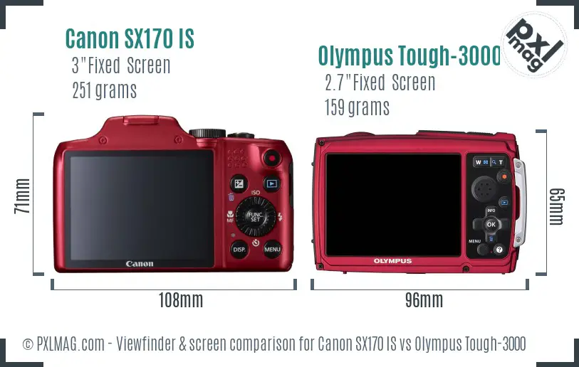 Canon SX170 IS vs Olympus Tough-3000 Screen and Viewfinder comparison Canon SX170 IS vs Olympus Tough-3000 Screen and Viewfinder comparison