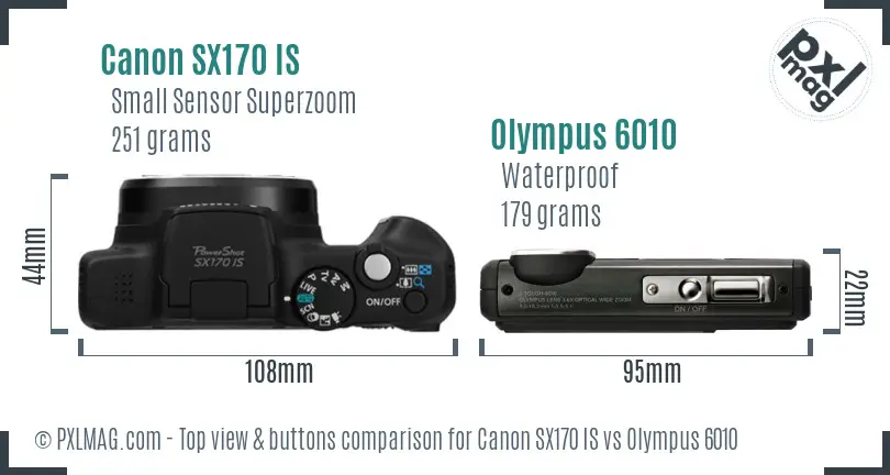 Canon SX170 IS vs Olympus 6010 top view buttons comparison