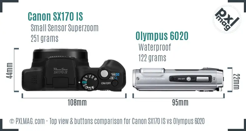 Canon SX170 IS vs Olympus 6020 top view buttons comparison