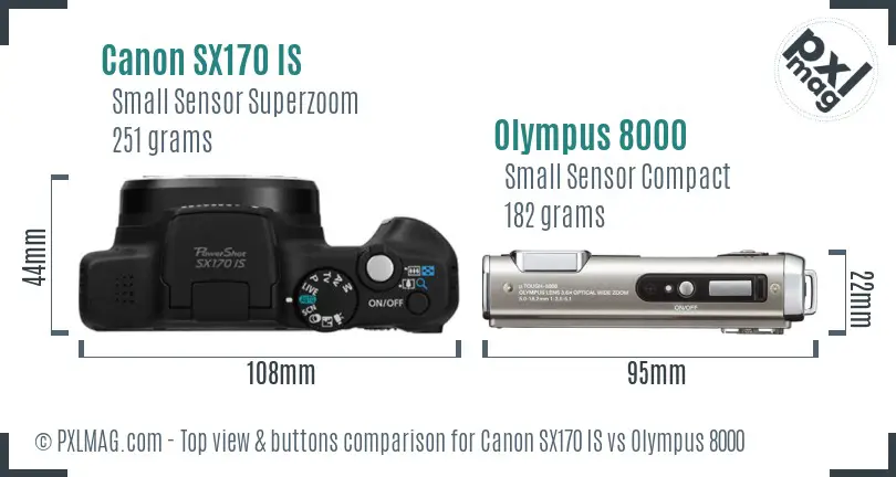 Canon SX170 IS vs Olympus 8000 top view buttons comparison