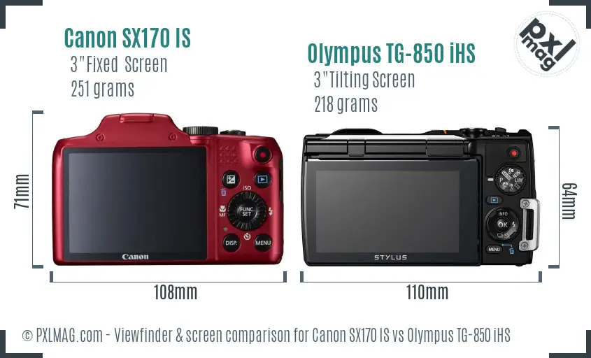 Canon SX170 IS vs Olympus TG-850 iHS Screen and Viewfinder comparison Canon SX170 IS vs Olympus TG-850 iHS Screen and Viewfinder comparison