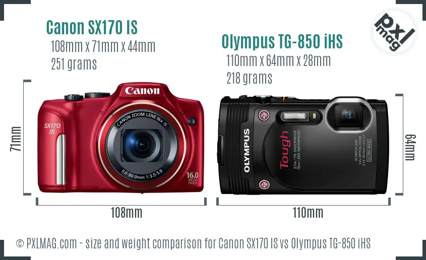 Canon SX170 IS vs Olympus TG-850 iHS size comparison Canon SX170 IS vs Olympus TG-850 iHS size comparison