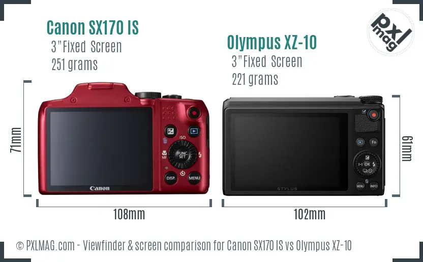 Canon SX170 IS vs Olympus XZ-10 Screen and Viewfinder comparison
