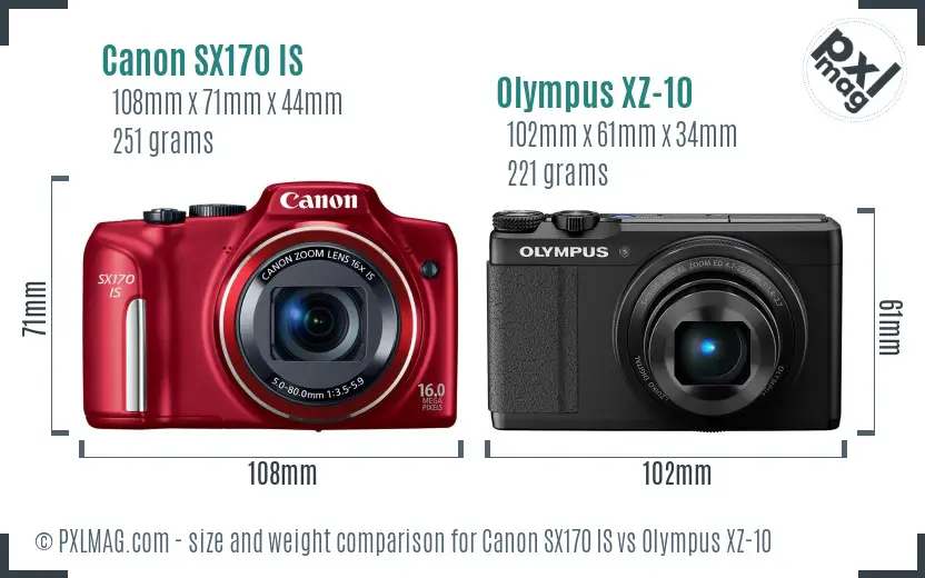 Canon SX170 IS vs Olympus XZ-10 size comparison