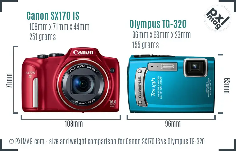 Canon SX170 IS vs Olympus TG-320 size comparison