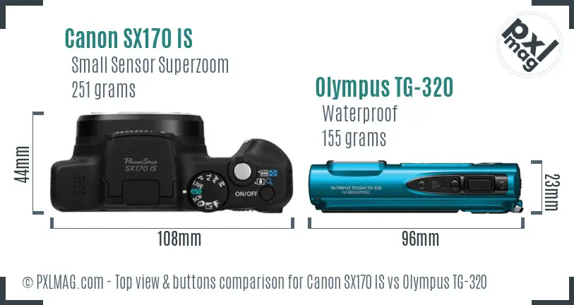 Canon SX170 IS vs Olympus TG-320 top view buttons comparison