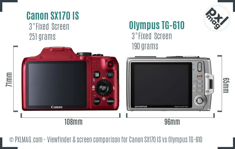 Canon SX170 IS vs Olympus TG-610 Screen and Viewfinder comparison