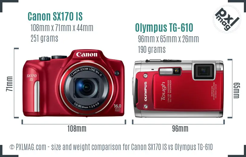 Canon SX170 IS vs Olympus TG-610 size comparison