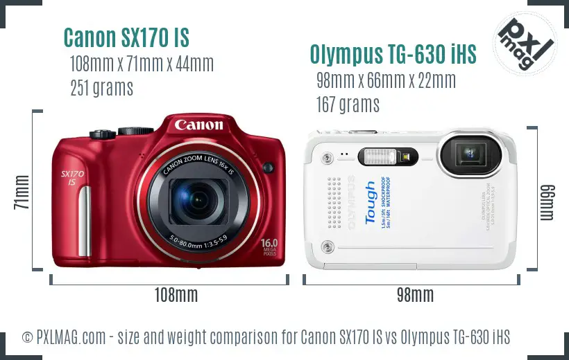 Canon SX170 IS vs Olympus TG-630 iHS size comparison Canon SX170 IS vs Olympus TG-630 iHS size comparison