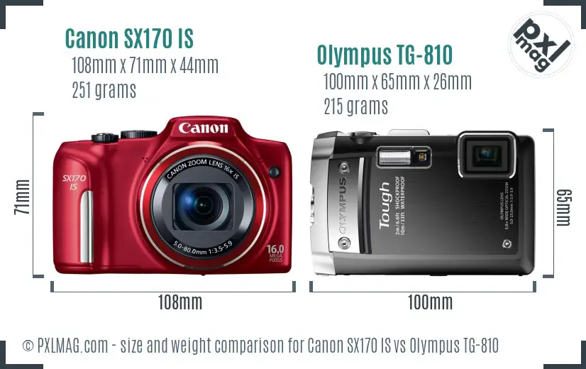 Canon SX170 IS vs Olympus TG-810 size comparison