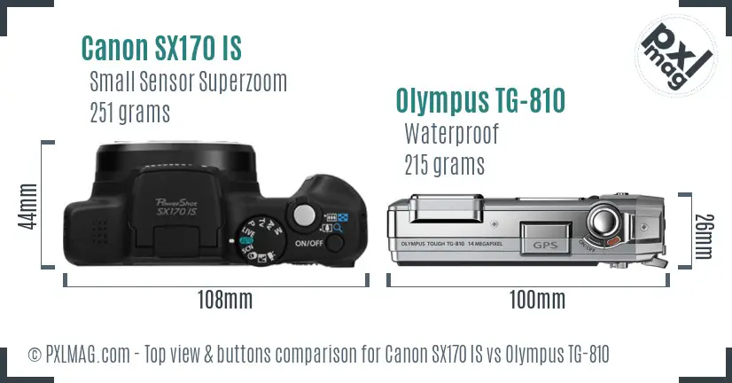 Canon SX170 IS vs Olympus TG-810 top view buttons comparison