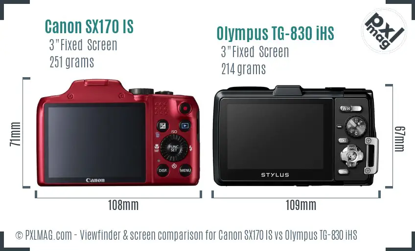 Canon SX170 IS vs Olympus TG-830 iHS Screen and Viewfinder comparison