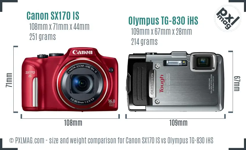 Canon SX170 IS vs Olympus TG-830 iHS size comparison